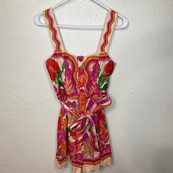 Farm Rio Spring Affair Romper Playsuit Linen Blend Size Small Playsuit Colorful - Picture 3 of 12